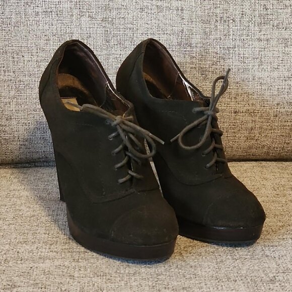 Spiegel Brown Suede Heeled Ankle Boots - Picture 1 of 5